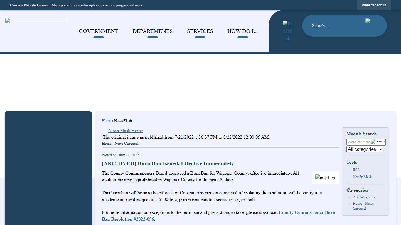 News Flash • Coweta OK • CivicEngage